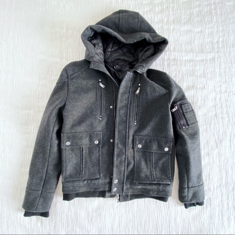H&M Hooded Wool-Blend Zip Up Jacket in Gray Size 38R / Medium